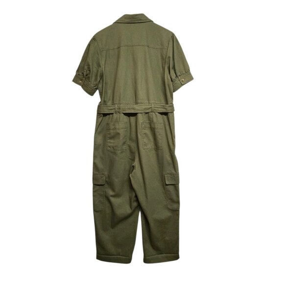 Free Assembly Womens Large Green Utility Cargo Jumpsuit Belted Cropped Wide Leg - Picture 4 of 8